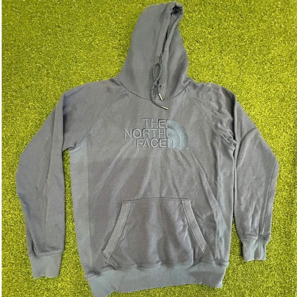 The North Face Mens Hoodie Navy Blue Tonal Embroidered Logo Pullover Small